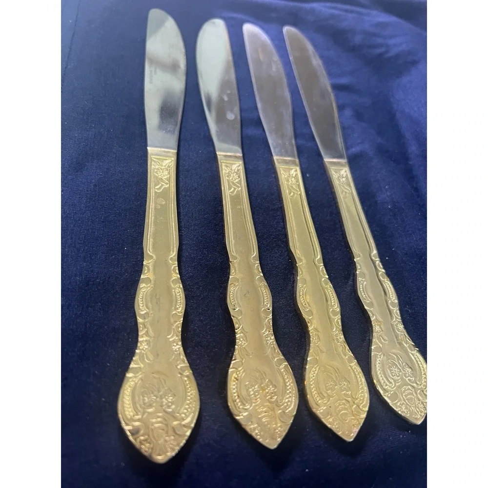 International Company Stainless 24 KT Gold Plated Flatware Knives 4 Pieces